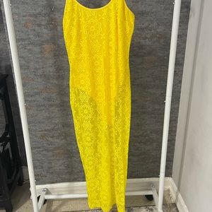 Banjul yellow bodysuit see through dress size